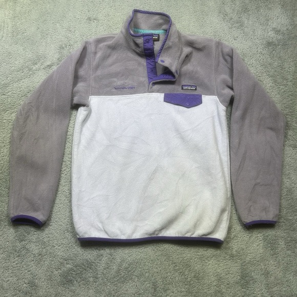 Patagonia Sweaters - Patagonia Sweater Women M Gray Purple Pullover Synchilla Snap-T Fleece YOUNGLIFE